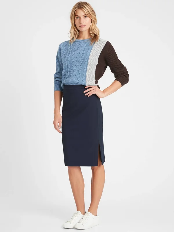Banana Republic Women's Washable Italian Wool-Blend Pencil Skirt with Side Slit Navy Size 20
