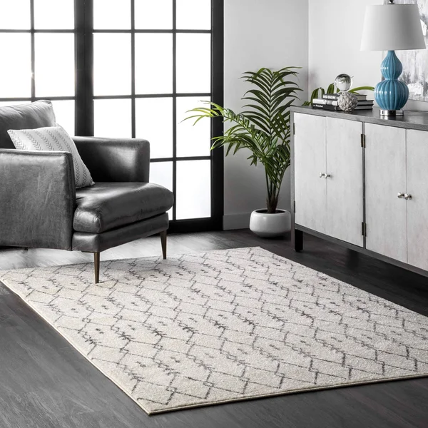 nuLOOM Gem Cartouche Trellis Off White 8 ft. x 10 ft. Area Rug
