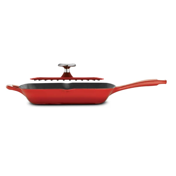 Tramontina Gourmet Enameled Cast Iron 11 in Grill Pan with Press - Red