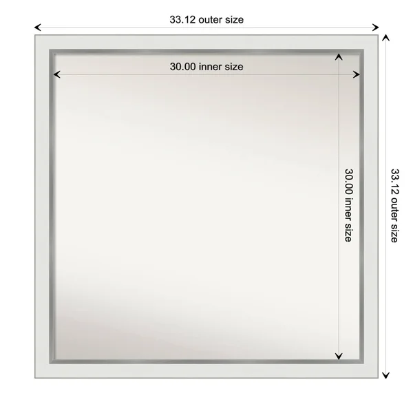 Amanti Art Medium Rectangle Satin White Silver Casual Mirror (33.12 in. H x 47.12 in. W)