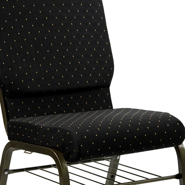 Hercules Series 18.5&&W Church Chair with Book Rack Black Dot Patterned Fabric/Gold Vein Frame