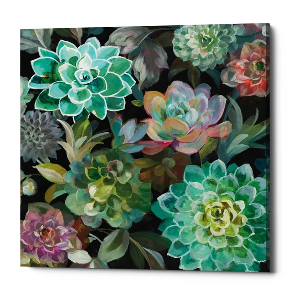 Epic Graffiti Floral Succulents V2 Crop by Danhui Nai - Giclee Canvas Wall Art - 26x22 x 26x22