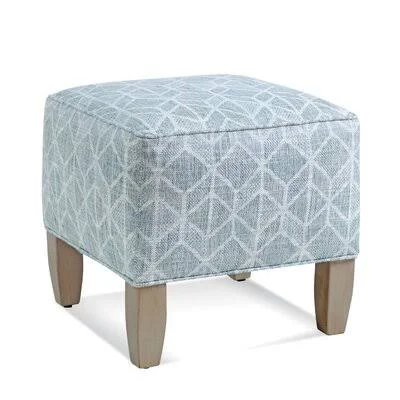 Burke 19.5x22 Square Standard Ottoman Braxton Culler Body Fabric: Baltic Performance Stripe; 0239-84 - Leg Color: Havana Finish