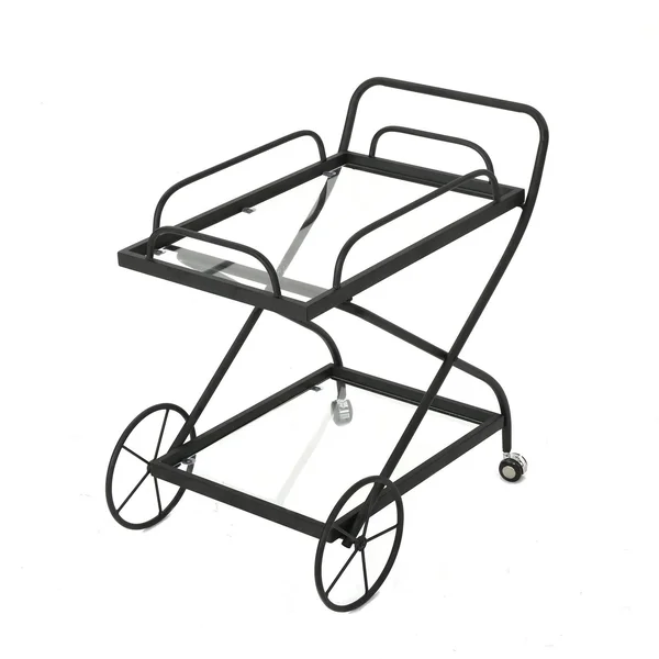Christopher Knight Home Perley Traditional Iron Glass Bar Cart with Shelves by - Black