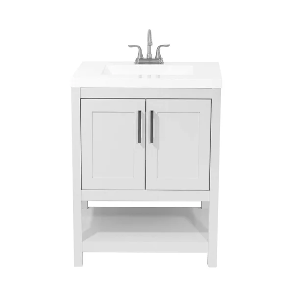 Tufino Bath Vanity with Cultured Marble or Quartz Stone Top (Color: White - Vanity Top: Quartz Galaxy White, Size: 25x22)