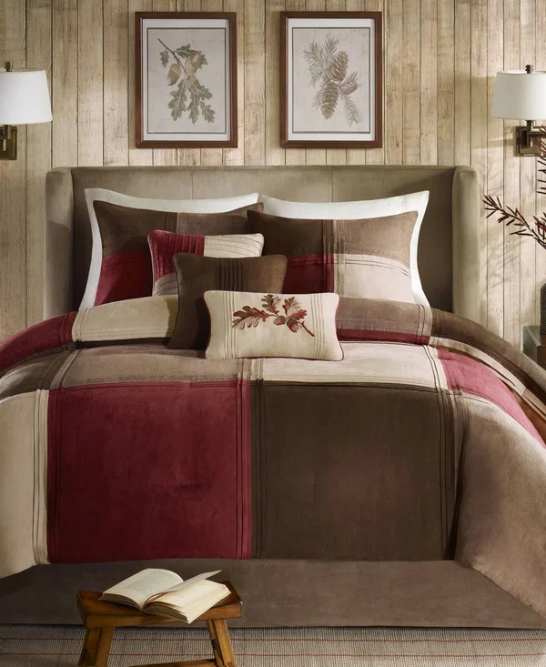 Madison Park - Jackson Blocks 7 Piece Comforter Set - Red - Cal King
