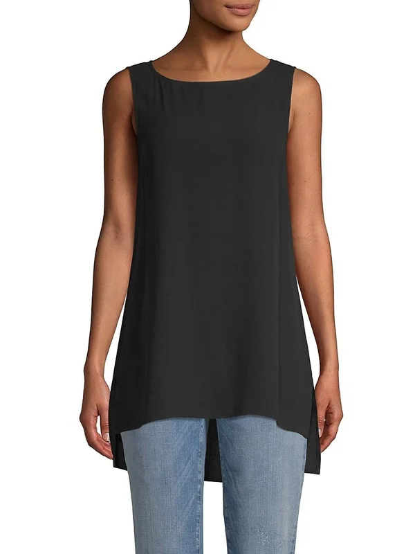Eileen Fisher System Long Shell in Silk Georgette Crepe - Black, Xs