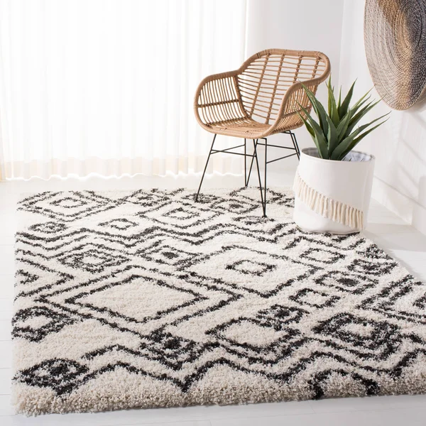 Safavieh Belize Shag SGB488B 8&6x22 x 12&0x22 Ivory - Charcoal Area Rug