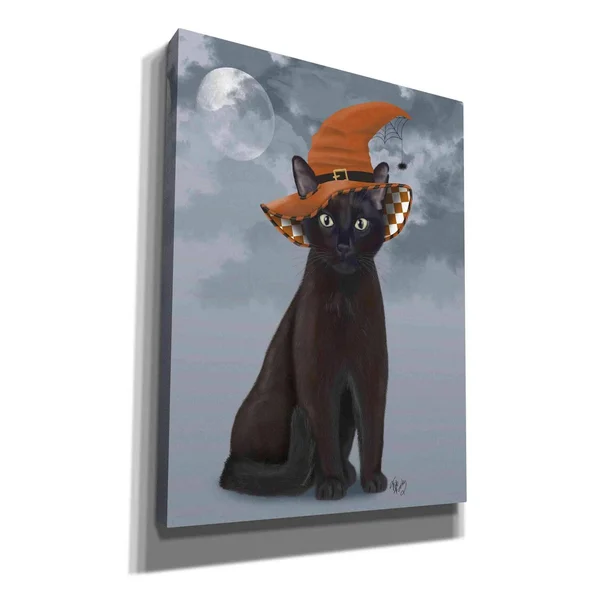 Epic Graffiti &Halloween Black Cat in Witches Hat& by Fab Funky Canvas Wall Art - 18x22x26x22