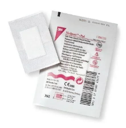Medipore +Pad Soft Cloth Adhesive Wound Dressings, 2 x 2-3/4 Inch-Case of 200