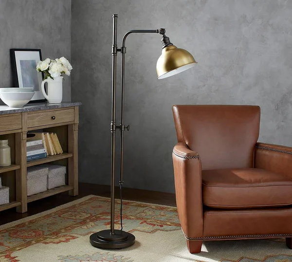 PB Classic High Gloss Brass Metal Bell Articulating Floor Lamp, Bronze Base - Floor Lamps - Light Fixtures