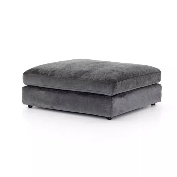 Four Hands Bloor Ottoman, Charcoal Worn Velvet