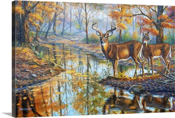 Brookside Retreat - Whitetails, Canvas Wall Art, 48x32, Great Big Canvas