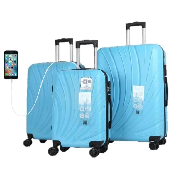 Mirage Shell 3 Piece Luggage Suitcase Set with USB Port Pink 20-24-28