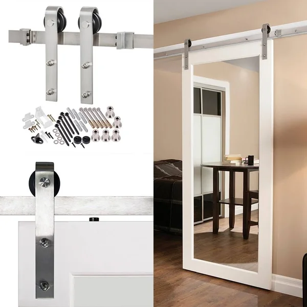 TRUporte 78.75 in. Stainless Steel Bent Strap Barn Door Hardware