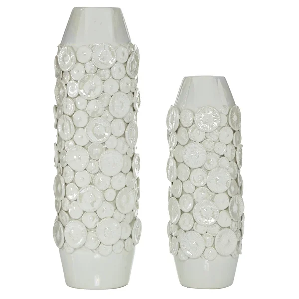 Set of 2 White Stoneware Modern Vase - 23