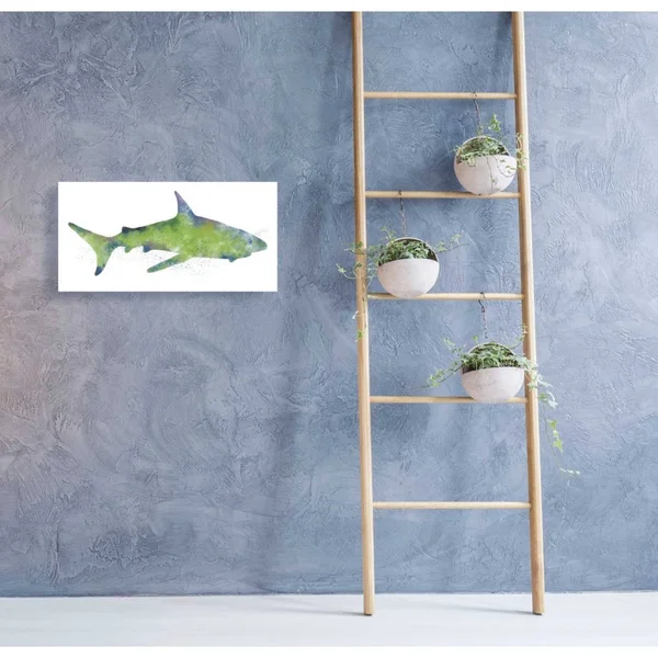 'Watercolor Shark II' by Linda Woods, Canvas Wall Art 24 x 12