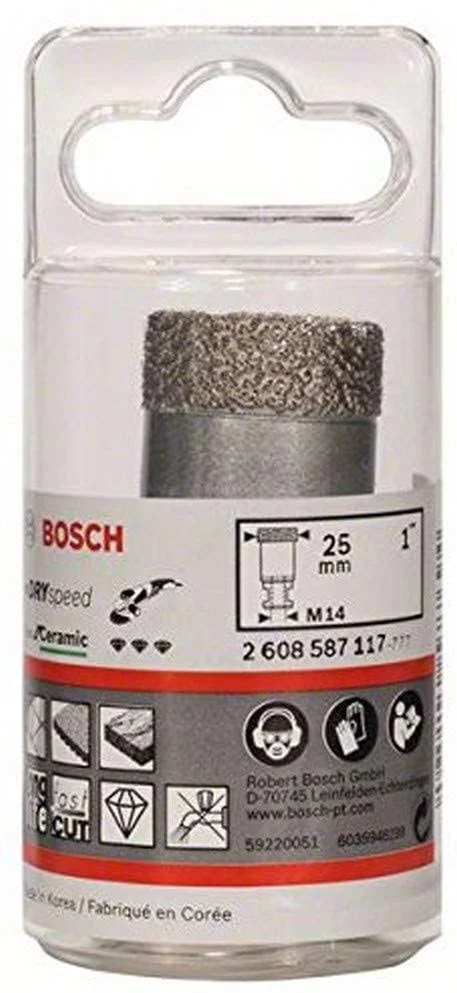 Bosch 2608587117 Dry Speed Diamond Hole Cutter, M25, 25mm x 35mm, Silver