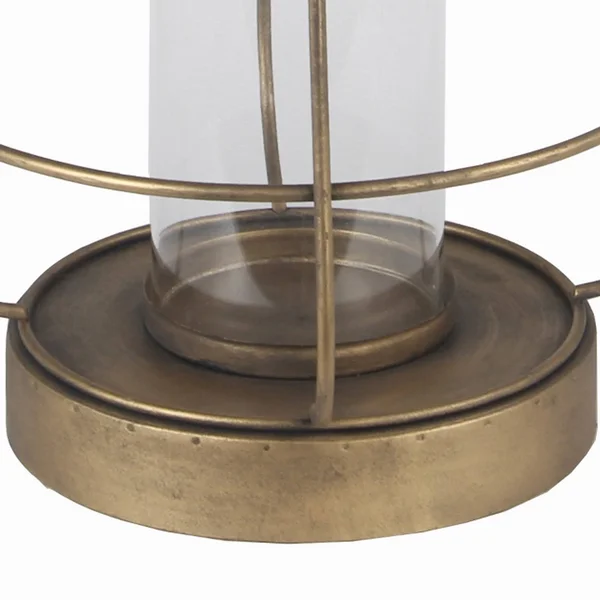 Benjara Bm209961 Cage Type Round Metal Lantern with Top Hook and Stable Base, Large, Gold