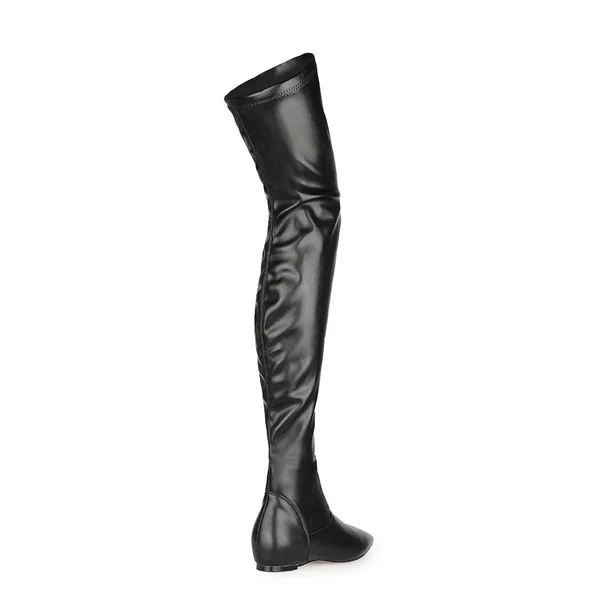 Black Stretch Comfortable Flat Elastic Thigh High Boots Size 6