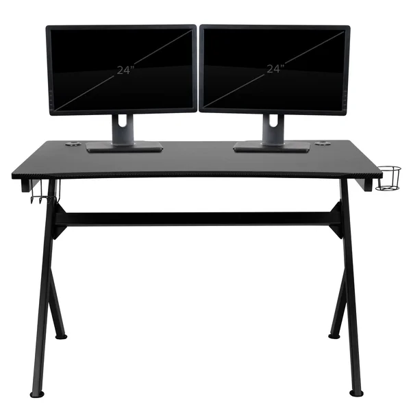 Flash Furniture Black Gaming Desk and Blue and Black Racing Chair Set with Cup Holder, Headphone Hook & 2 Wire Management Ho