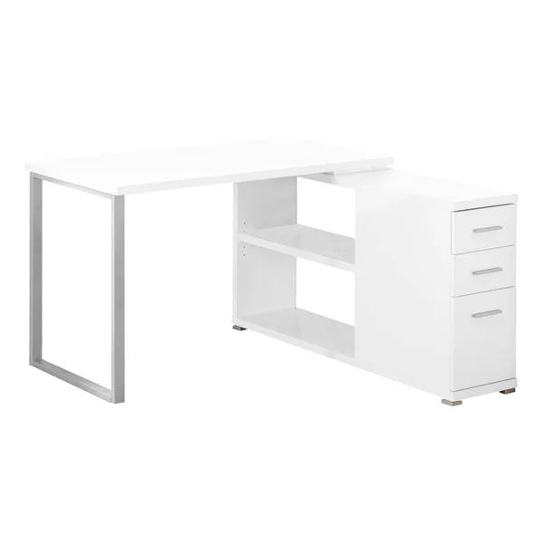 47.25x22 x 47.25x22 x 29.5x22 Grey Silver Particle Board Hollow Core Metal Computer Desk with A Hollow Core