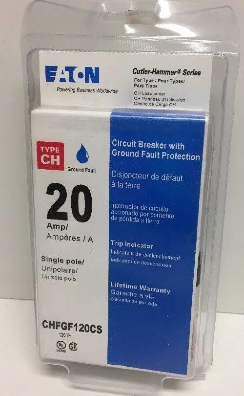 (New) Eaton CH120GFCS Single Pole Ground Fault Circuit Breaker, 20A