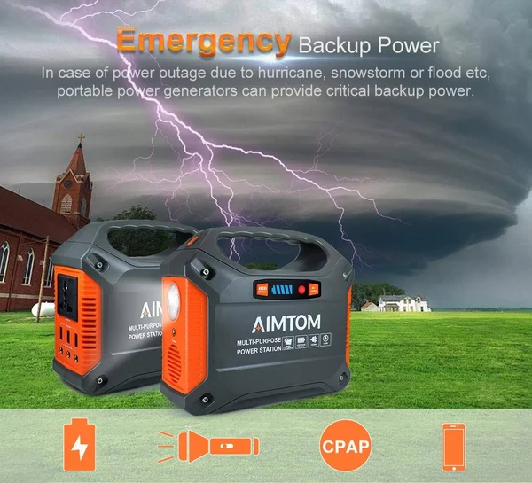 AIMTOM Portable Solar Generator, 42000mAh 155Wh Power Station, Emergency Backup Power Supply with Flashlights, for Camping, Home