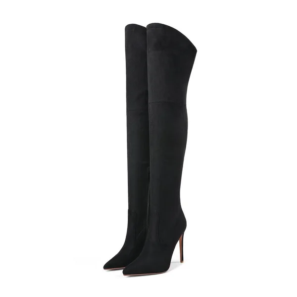 Black Women's Dress Pull-On Boots Stretch Over-The-Knee Boots Size 15