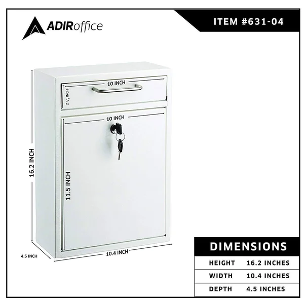 AdirOffice Locking Black Large Drop Box Wall Mounted Mailbox