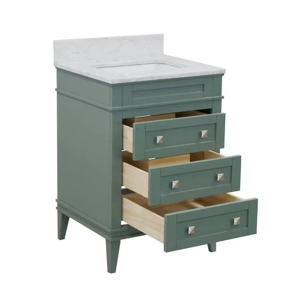 Eleanor 24x22 Single Bathroom Vanity Set Base Finish: Powder Blue, Top Finish: Carrara Marble
