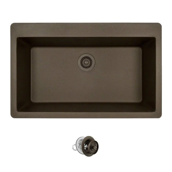 Mr Direct T848 Topmount Large Single Bowl Kitchen Sink - Mocha, Colored STRAINER