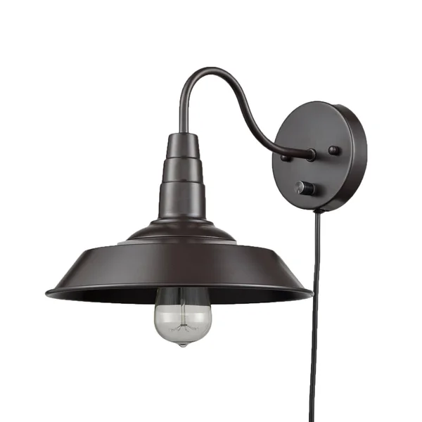 Industrial Plug-In Wall Sconce Bronze Gooseneck Metal Shape