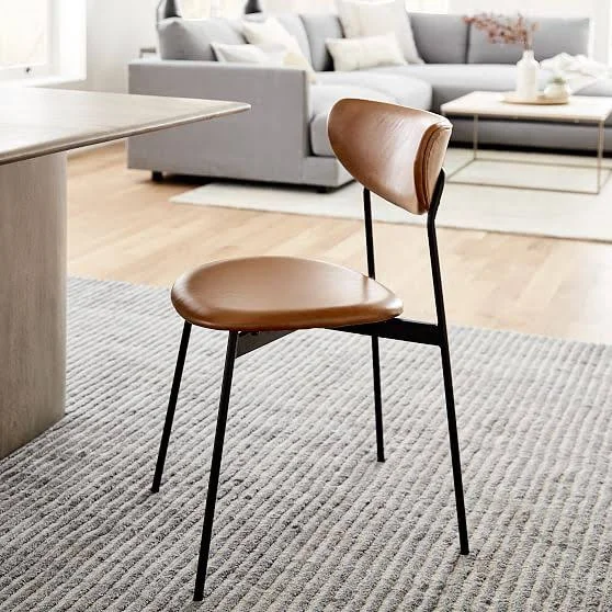Modern Petal Fully Upholstered Dining Chair - Vegan Leather, Snow, Light Bronze