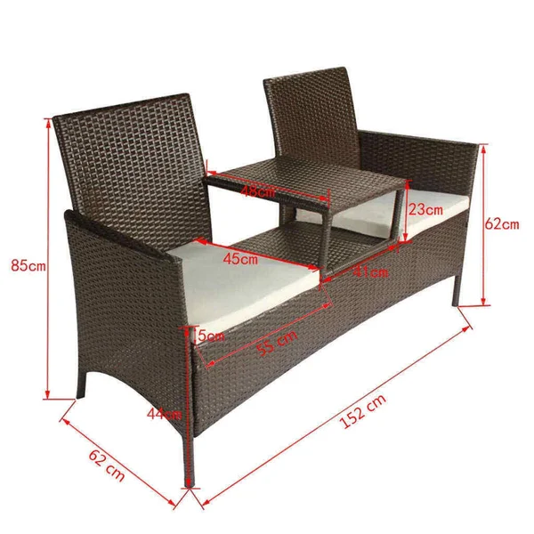vidaXL 2-Seater Garden Sofa with Tea Table Poly Rattan Brown, 42843