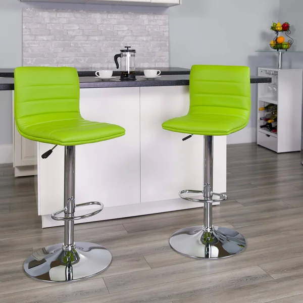 Flash Furniture 2 Pk. Contemporary Green Vinyl Adjustable Height Barstool with Chrome Base