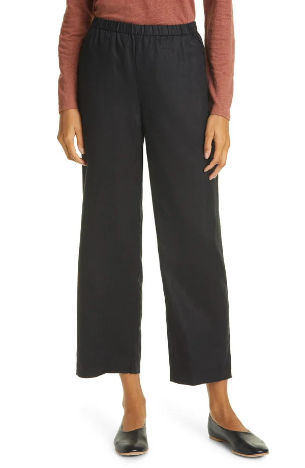 Eileen Fisher Organic Linen Ankle Pants - Black - 1x