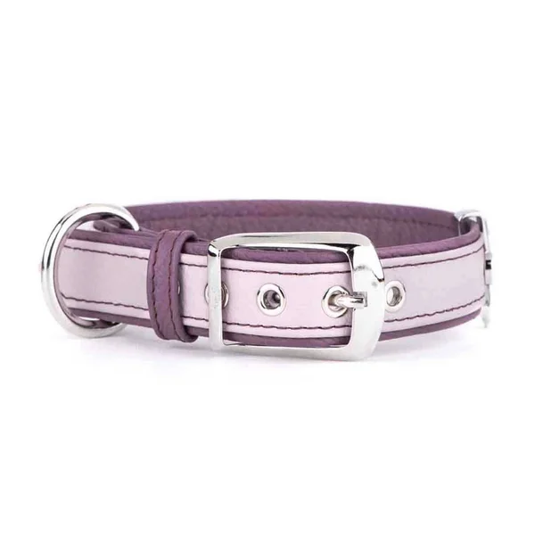 myfamily Firenze Genuine Italian Leather Dog Collar, Lavander & Purple, 22-in