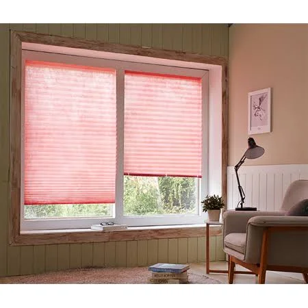 No Tools Easy Install Cordless Cellular Shades Horizontal Window Blinds, Light Filtering Pleated Shades (4 Packs)- Red, Size: 35