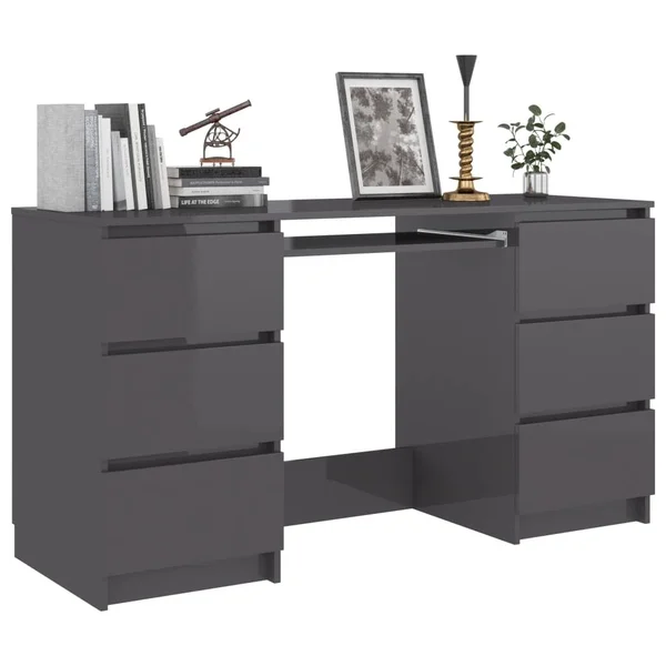 vidaXL Writing Desk High Gloss Gray 55.1x22x19.7x22x30.3x22 Chipboard