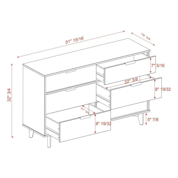 Walker Edison Walnut Pine 6-Drawer Standard Dresser in Brown, LWR6DSLDRWT