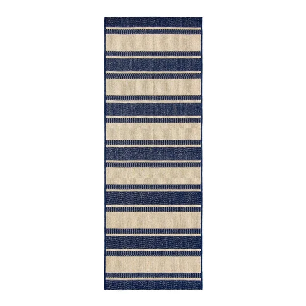 Gertmenian Paseo Castro Striped Indoor Outdoor Rug, Blue, 8x10 ft