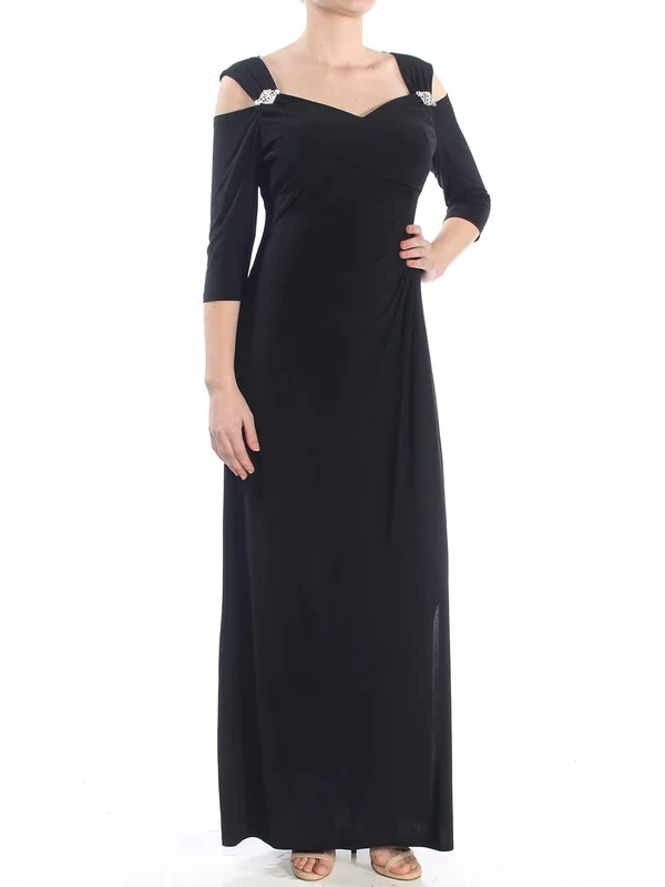 Ru0026M Richards Women's Plus Size Empire Waist Cold Shoulder with Sleeves Large Black, 18W