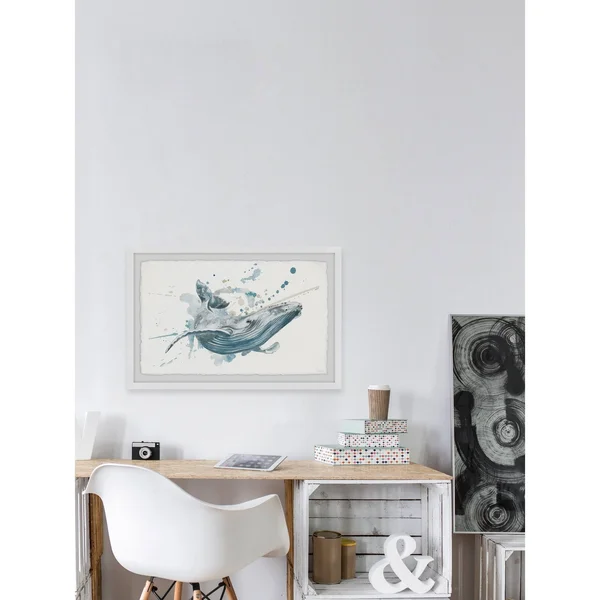 Parvez Taj Blue Whale Splash Framed Wall Art, Size: 12 inch x 18 inch