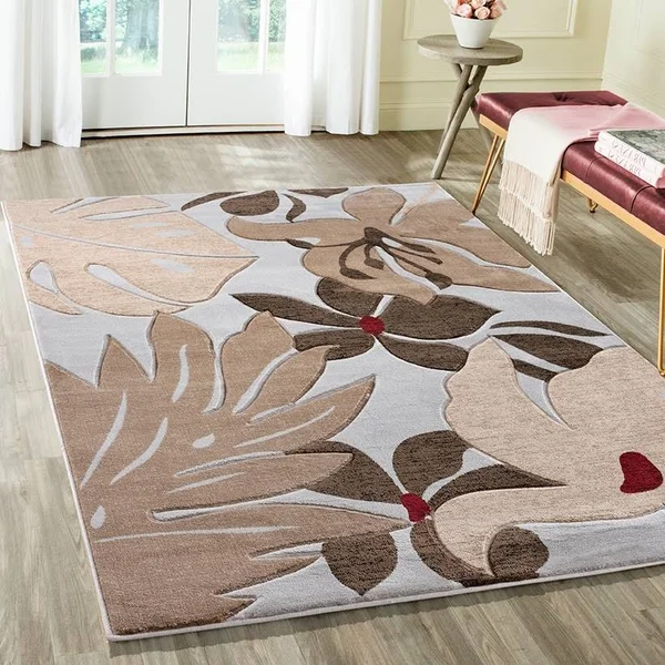 Glamour Floral Collection Polypropylene Area Rug - 8& Round - Grey/Multi