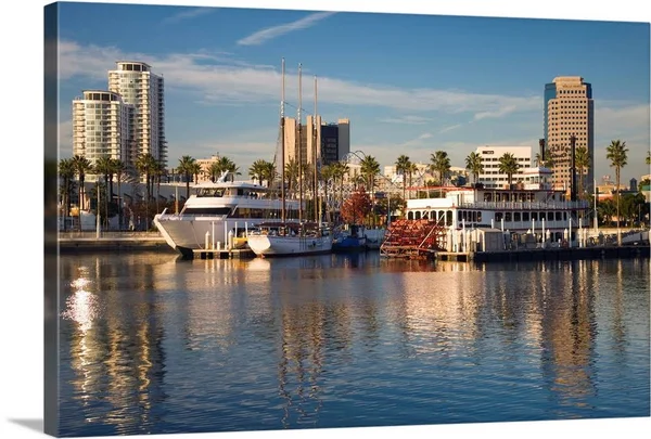 California - Long Beach, Shoreline Village, Marina and City View, Large Solid-Faced Canvas Wall Art Print, Great Big Canvas