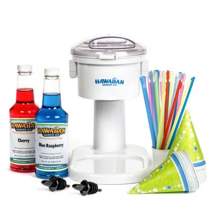 Kid-friendly Snow Cone Machine Package with Syrup and Accessories, Hawaiian Shaved Ice