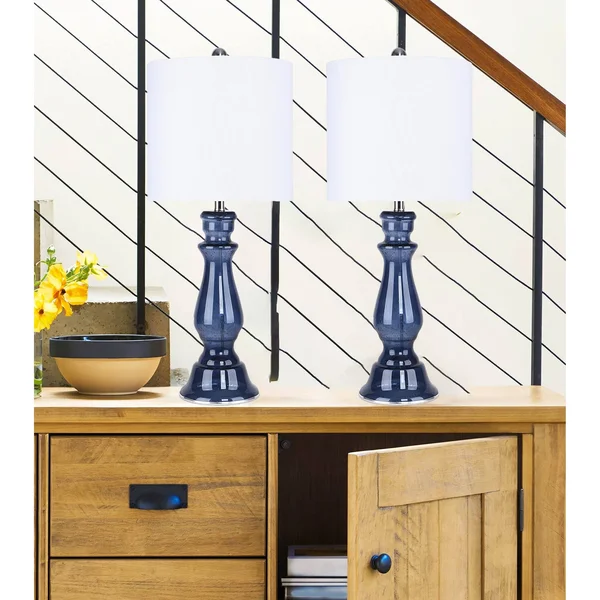 Grandview Gallery 25 in. Champagne Pearl Glass Table Lamp with Baluster-Inspired Body and White Silk-like Drum Shade (2-Pack)