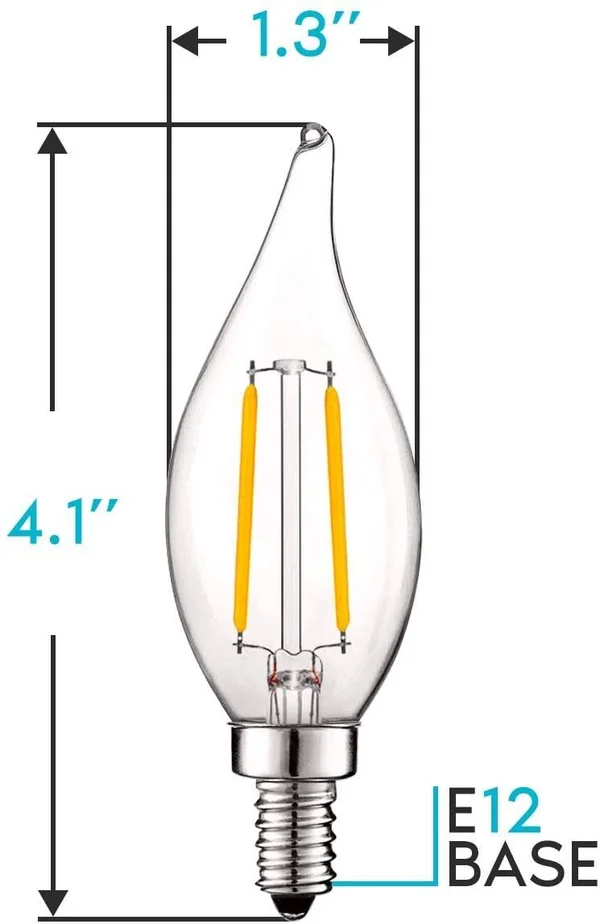 Luxrite E12 Vintage Candelabra Dimmable LED Light Bulbs 4W (40w Equivalent) 2700K Warm White - 400 Lumens, 12 Pack