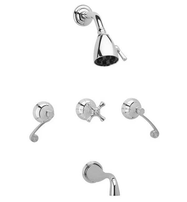 Phylrich 3RING Three Handle Tub and Shower Set in Old English Brass